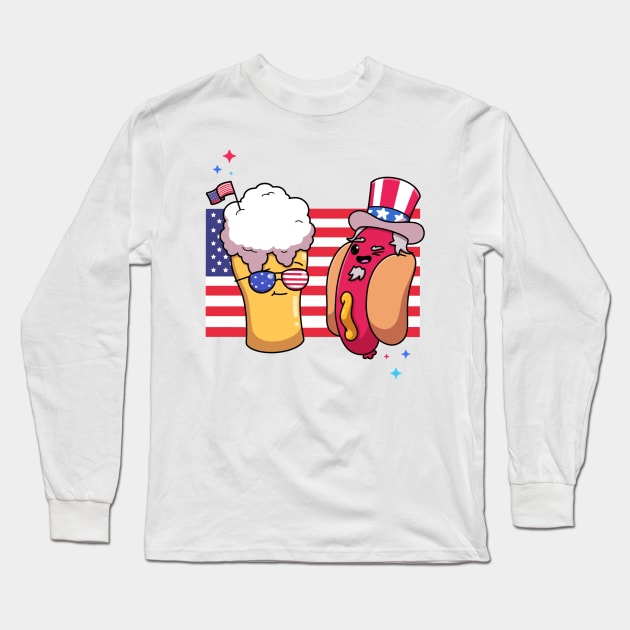 Kawaii Uncle Sam Hot Dog And Beer Long Sleeve T-Shirt by TheMaskedTooner